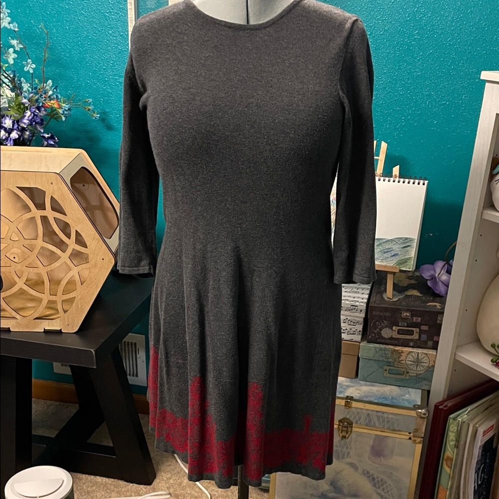 Cato Charcoal and Crimson 3/4 Sleeve Dress